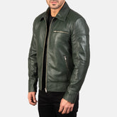 Mens Green Leather Biker Jacket